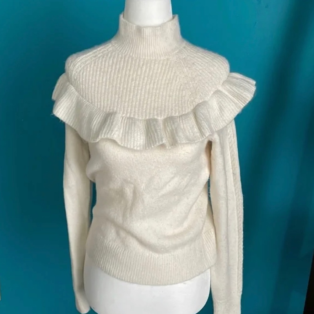 Ann Taylor NWT Womens Ivory Mock Neck Ruffle Sweater size large